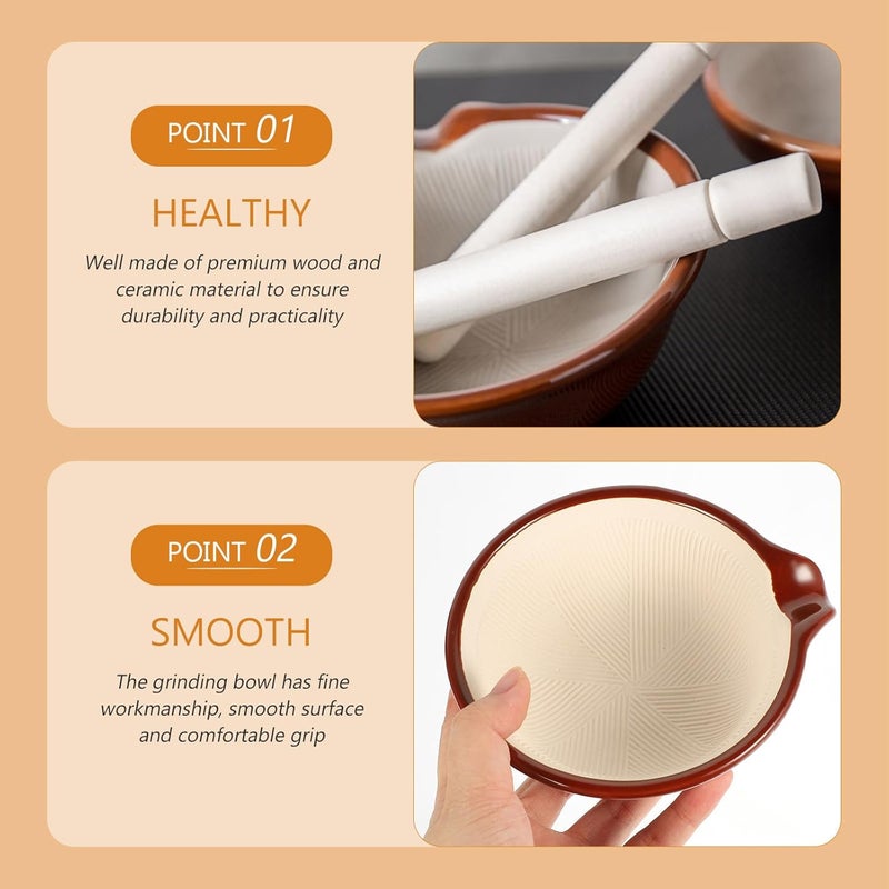 Large Ceramic Mortar and Pestle Set for Grinding Garlic Ginger Spices Herbs - Image 2